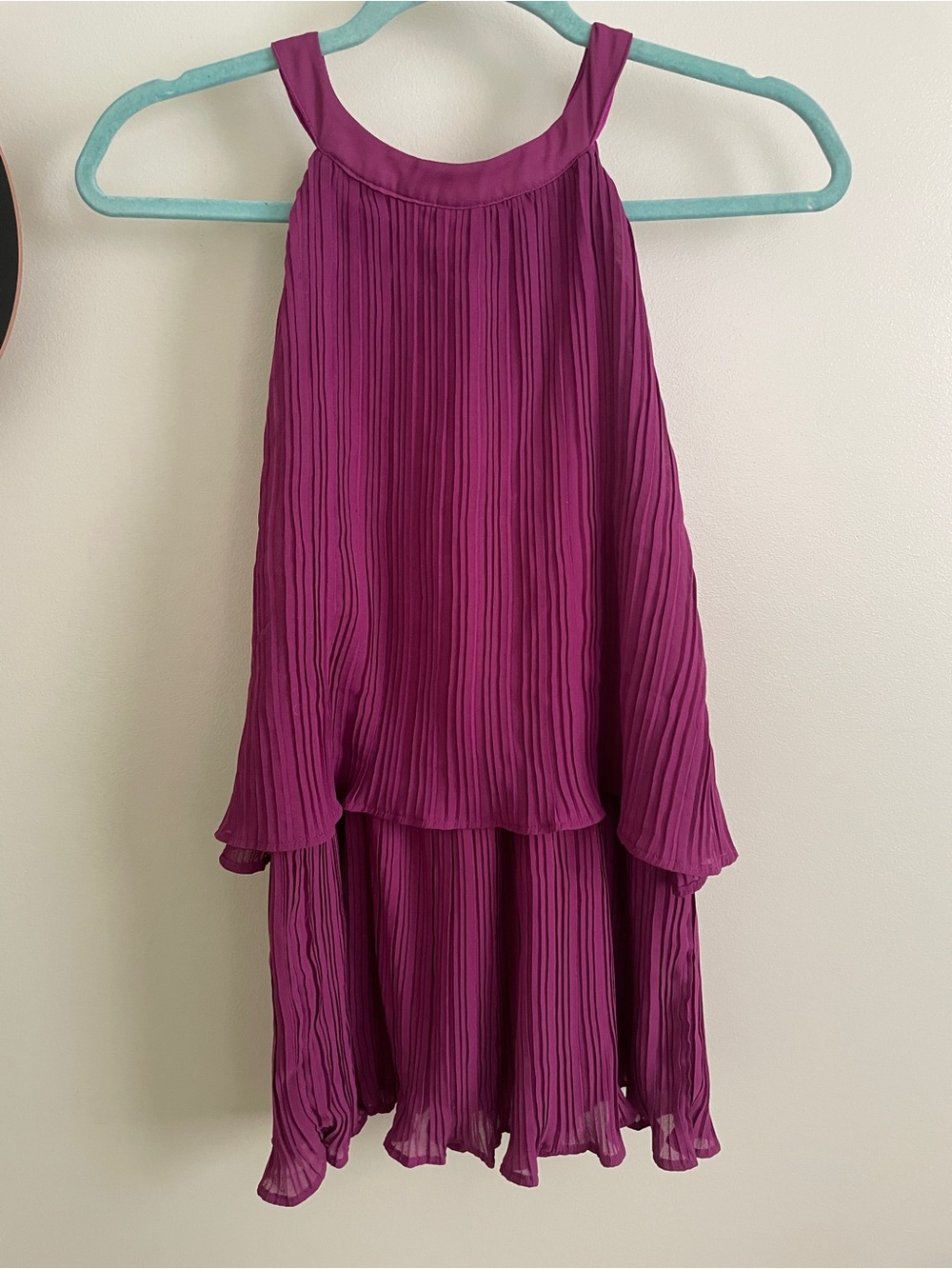 Pleated Magenta Halter Blouse — Women’s Sleeveless Top